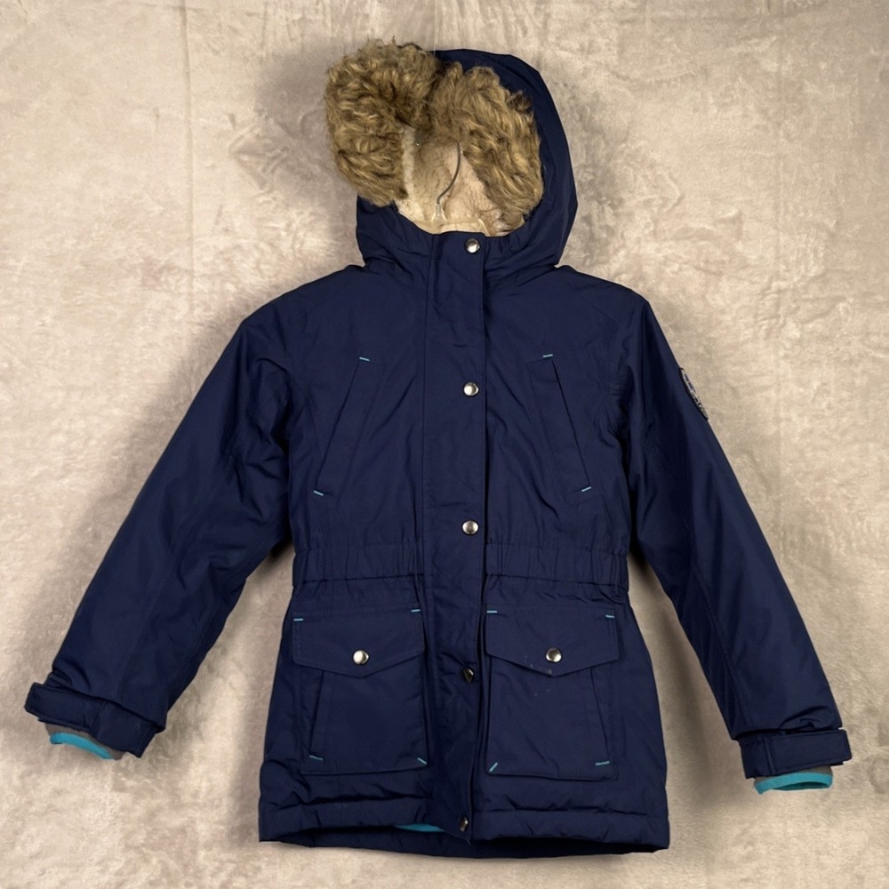 Lands End Girls Coat Small 7-8‎ Expedition Down Parka Hood Grow Along Sherpa